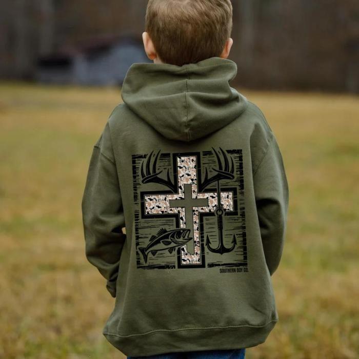 Cross Camo Hunting and Fishing Hoodie, Jesus hunting hoodie Casual Daily Wear Tee, Gift For Son, Gift for Daughter, Apparel Made In The USA