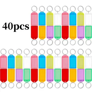 40 Piece 2 Inch Plastic Key Chain Tags Keychain Labels with Horizontal Grid Split Rings Sturdy Item Identifiers Fashion Accessories