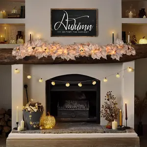 2 Pack Fall Garlands - 8.2Ft Fall Maple Leaf  Garlands for Mantle, Fireplace, Porch, Table, Farmhouse Harvest Indoor Outdoor Autumn Home Decorations for Christmas, Thanksgiving(Battery not Included)