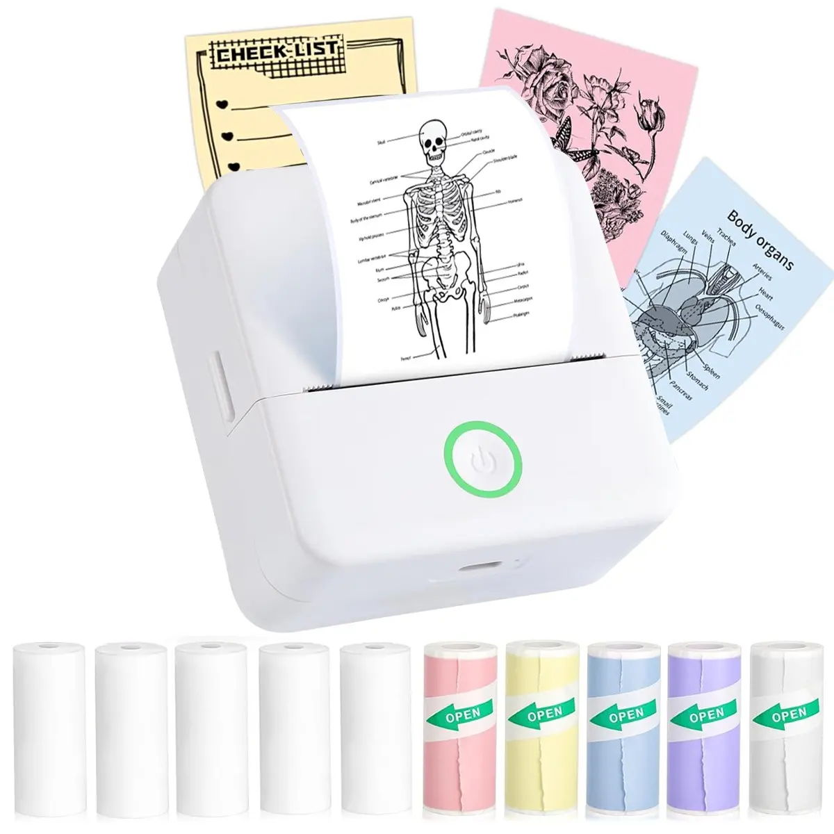 Mini Printer, Portable Thermal Label Printer, Includes 10 Rolls of Thermal Paper, Ideal for Photos, Notes, DIY, School, Office, Home Use, Inkless Label Printer, Portable Thermal Printers