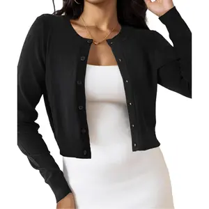 Cropped Cardigan Bolero Shrug for Women, Button Down Long Sleeve Knit Sweater for Dresses, for Jeans, XS to XL