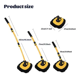 Mop with Long Handle, Microfiber Car Wash Brush with Replaceable Brush Head, Soft Cleaning Brush with 15 °   Curved Extension Rod kit Bristle Detailing Brush Set