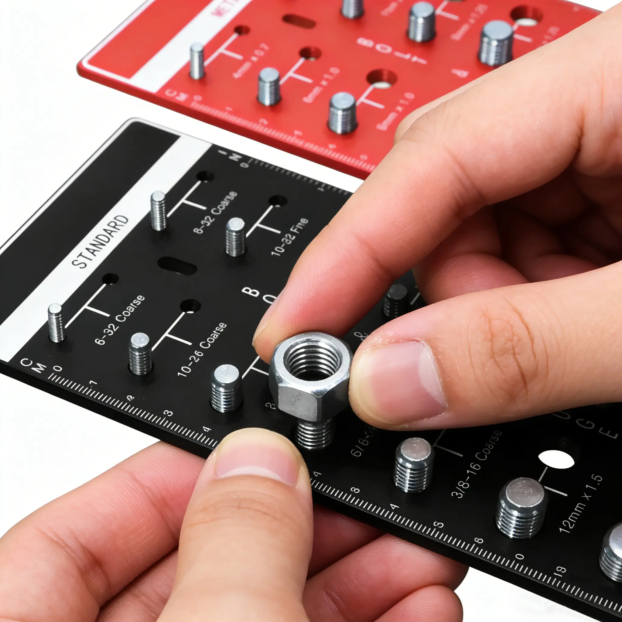1 piece of aluminum alloy material nut and bolt thread inspection instrument, inch/metric size, right-hand thread, flat head type, bolt and screw size identification tool