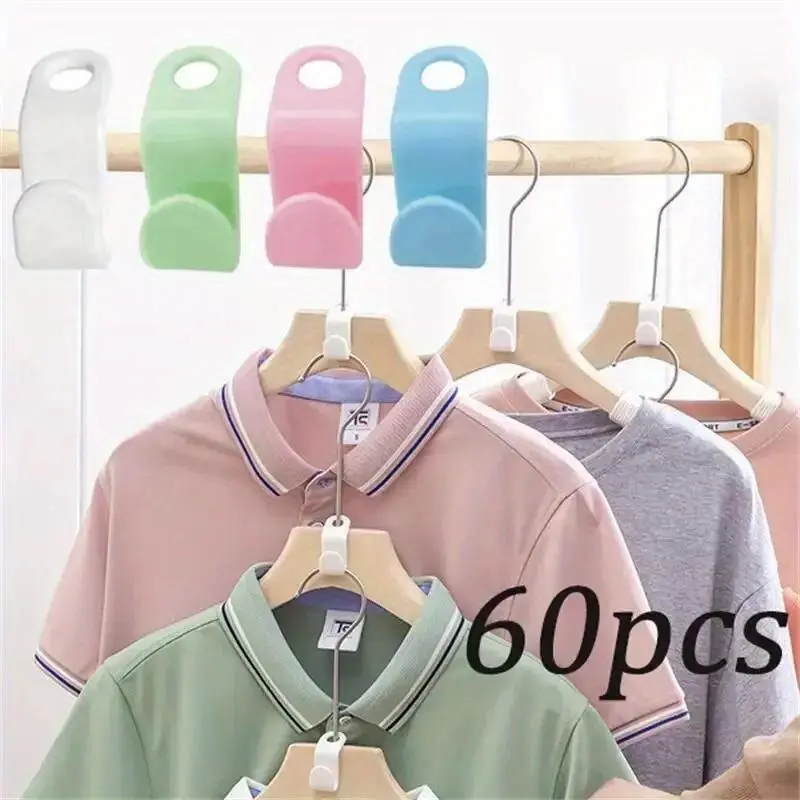 60pcs/set Plastics Hanger Connection Hook Stackable Space Saving Storage Multifunctional Hanging Clothes Rack Laundry Hooks