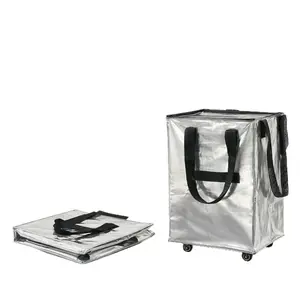 Large-capacity folding luggage bag with lid and wheels, also a trolley shopping bag.