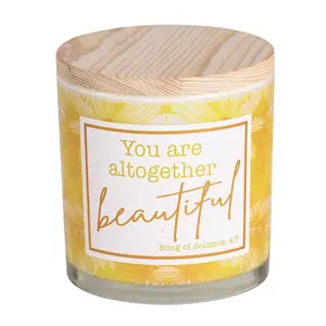 360 Stand 13oz Scented Soy Flower Candle - Wood & Cotton Wicks, 360-Degree Stand, "You Are Beautiful" Message, Decoration Aroma Freshener, Approx 50h Burn Time (Dicksons CNDLG-7)