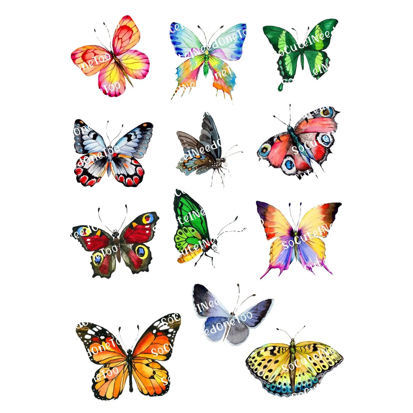 Butterflies Waterslide Decals – Colorful Watercolor Butterfly Designs for Tumblers