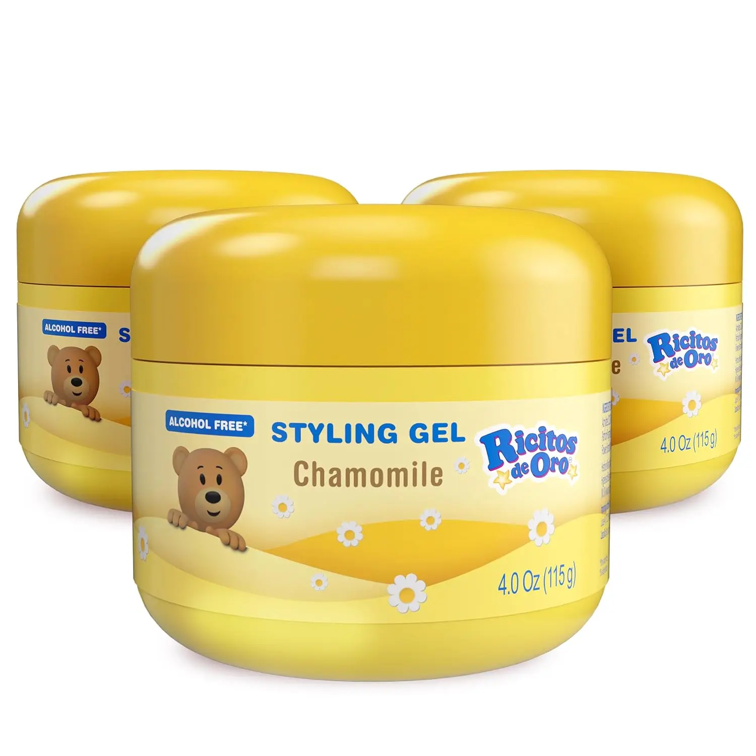 3PCK Ricitos de Oro Manzanilla Ricitos de Hair Gel - Alcohol-Free Chamomile Extract Gel for Daily Use - Lightweight Frizz Control & Shiny Smooth Formula - 4.0 Oz