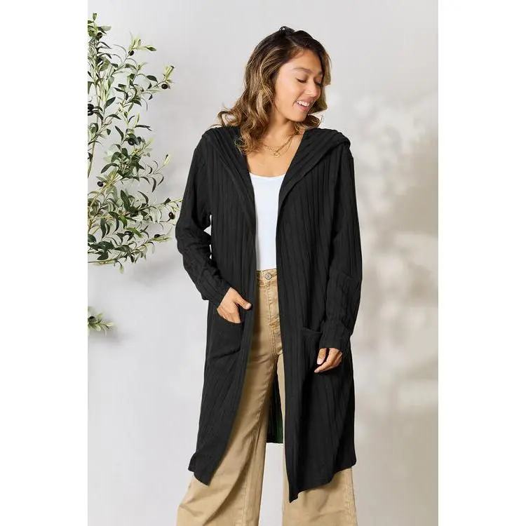 Basic Bae Full Size Ribbed Open Front Long Sleeve Cardigan