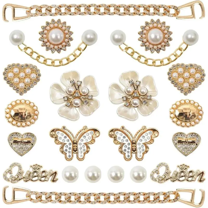 Bling Shoe Charms for Women , Flower Pearl Rhinestone Shoe Decorations with Chains, Cute DIY Shoe Accessories for Clogs, Sandals & Slippers, Summer Fashion Decor, Party, Birthday & Holiday Gifts