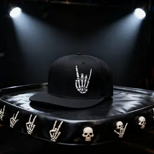 Men's Flat Bill Snapback Hat! Embroidered Skeleton Skull Design