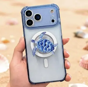 Blue Sea Turtle Phone Grip Magsafe, Blue Ocean Creature Phone Socket, Coastal Phone Accessories, Artistic Marine Life Accessory for Animal Lovers