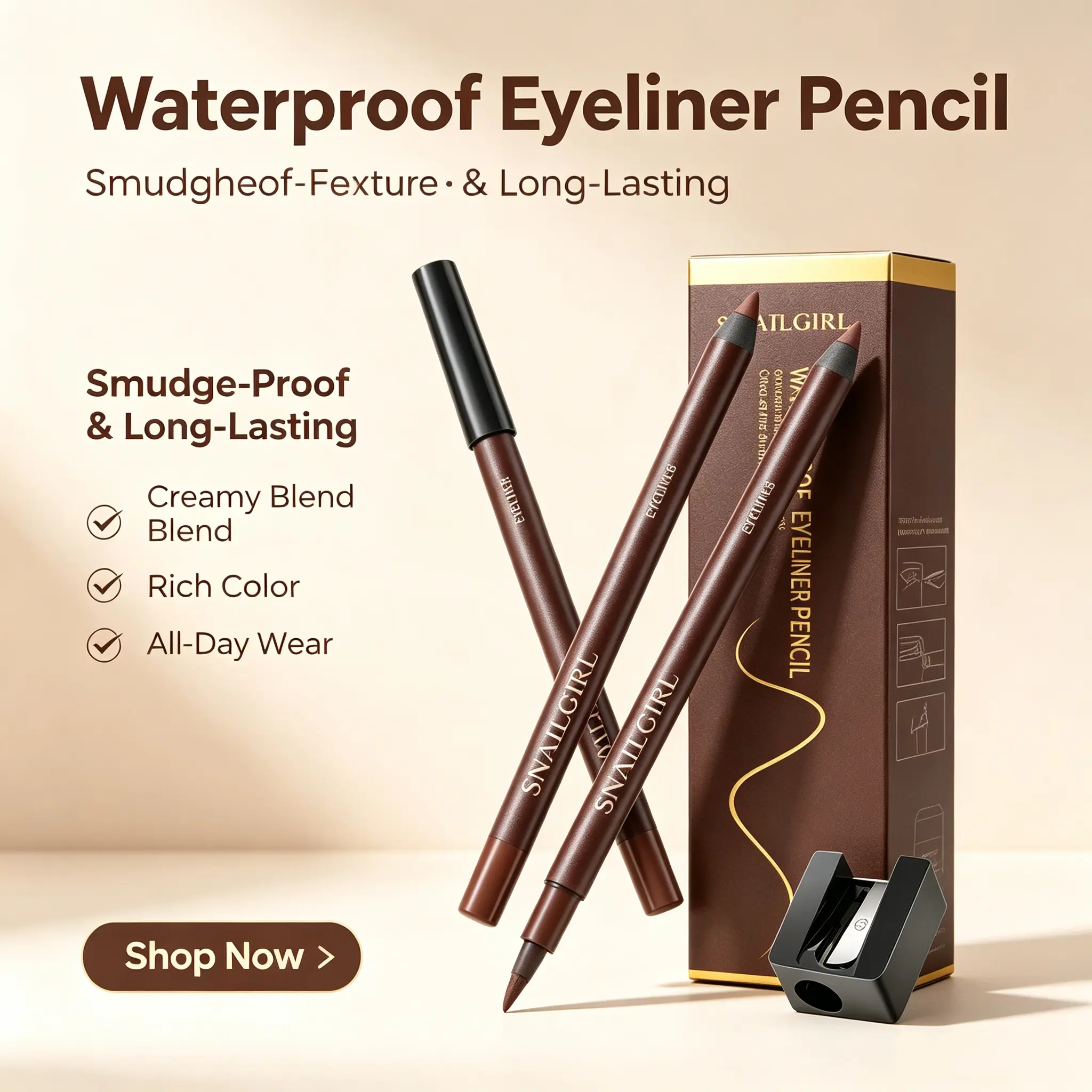 【SNAILGIRL】 Waterproof Black Gel wing    new years gifts everyday natural dry Eye liner Pencil with Vitamin E, permanent  eyeliner pen    , friendly Smooth All-Day Smudge-Proof long-lasting Wear liquid eyeliner persona professional beauty makeup