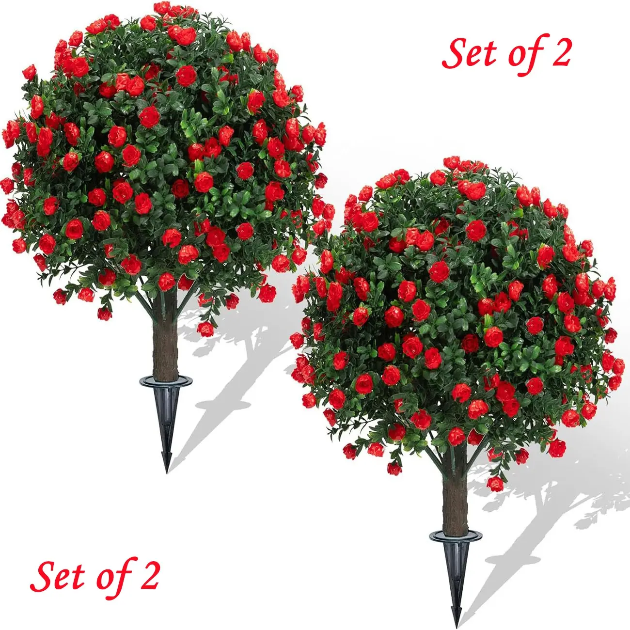Artificial Rose Topiary Outdoor Plants with Ground Spike Decoration 22" UV Resistant Faux Boxwood Flower Shrubs Decorative Fake Realistic Trees Bush for Front Porch Garden Ornaments Set of 2 Items Gifts Fruit Pot Nature artificial cedar topiary tree porch