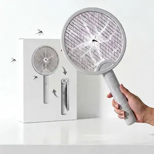 Yudodo Foldable Electric Fly Swatter Racket Handheld Bug Zapper, Portable & Durable Insect Killer Mosquito Zapper, 2 in 1 Multifunction Smart Bug Zapper with USB Rechargeable Base, Wireless Household Home Indoor Outdoor Use, 3-layer Mesh with USB Cable ti