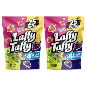 Laffy Taffy Assorted, Mini Bars, Stand Up Bag, Chewy Candy in a Variety of Fruity Flavors, 10 oz (Pack of 2)