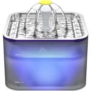 Water Fountain Stainless Steel, 101oz/3L Pet Fountain with LED Light for Cats and Dogs (Grey)