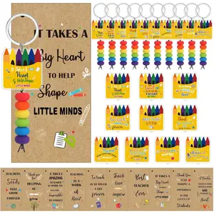 Liliaafar 20 Sets Teachers Gifts for Women Teacher Appreciation Week Gift Bulk Beaded Lanyard Keychains Crayon DIY Teachers Keychain with Inspirational Cards for Employee Staff Team Birthday Present