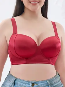 Plus Size Women's Support Bra, Satin Fabric Smooth, Steel Ring Lift, Adjustable Straps, Suitable for All-Day Wear