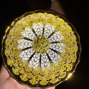 98798 Hand Carved Tea Cup with Intricate Gold and White Floral Design for Elegant Tea Time