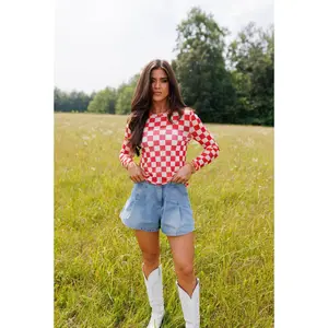 Red Checkerboard Mesh Top