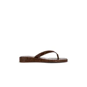 Loeffler Randall Lina Elevated Flip Flop in Espresso Crocodile Embossed Leather