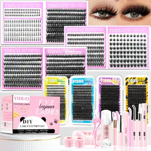 YIDUO Eyelash Cluster Kit, D Curvature Volume Cluster Lashes, Volume Eyelash Clusters, Dense Long Curled DIY Lash Extension Kit, 5-18mm, Includes Complete set of eye makeup tools Easy DIY at Home Eyelashes Extensions