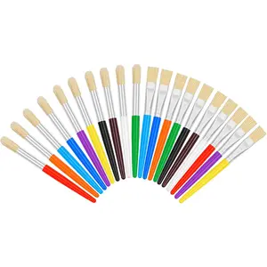 20 Pcs Kids Paint Brushes - Round & Flat, Easy Hold & Clean, Bristle Craft for Acrylic, Oil & Watercolor Paint