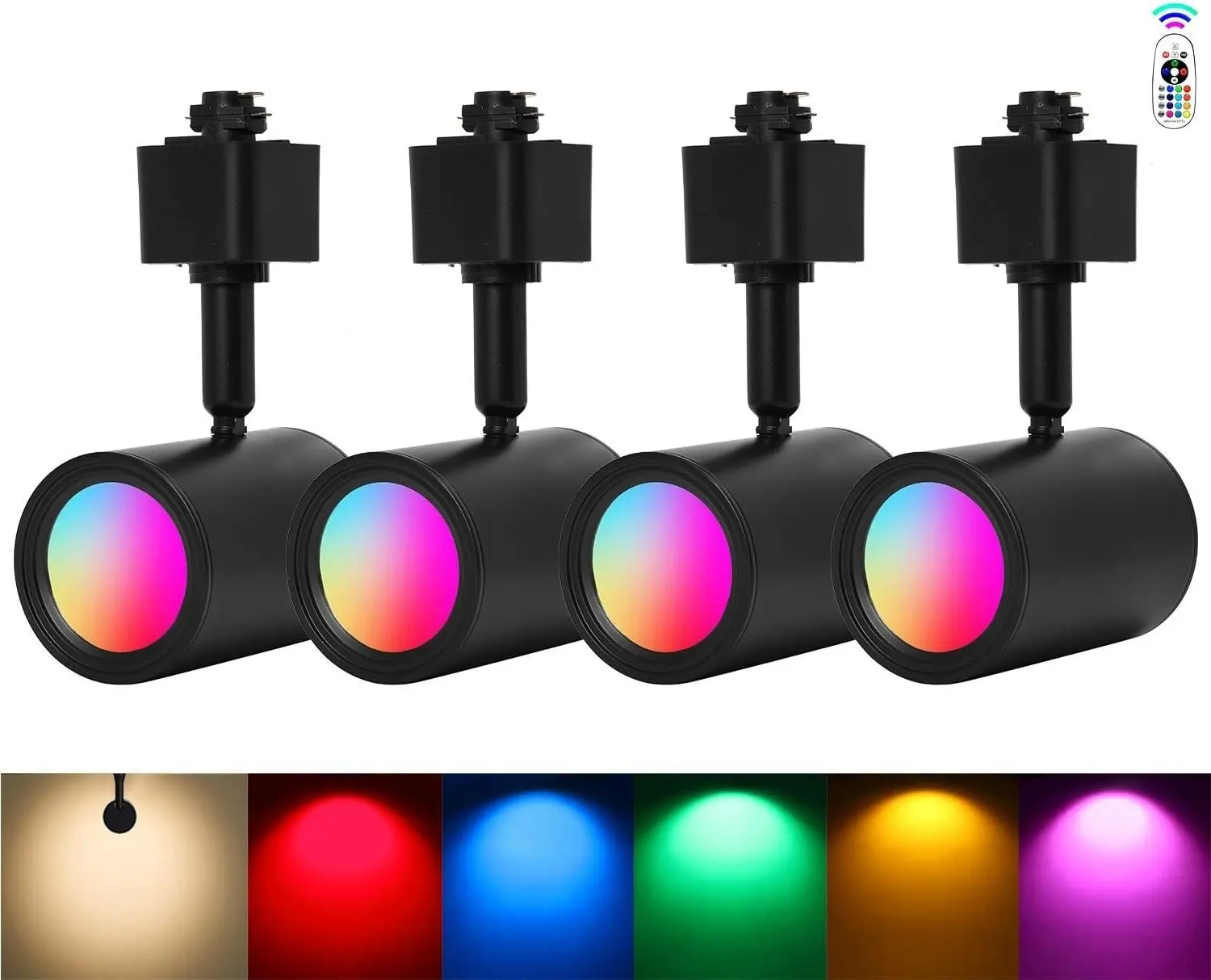 Track Lights with Halo Effect, Remote Control, Multicolor H Type Rail Lighting, Black Light Heads, RGBW 4Pack