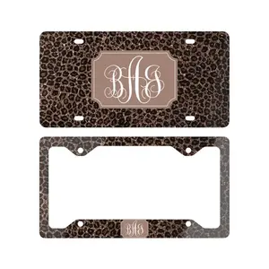 Personalized Leopard Print License Plate Monogram Vanity Plate Custom Initial Preppy Chic Car Decor