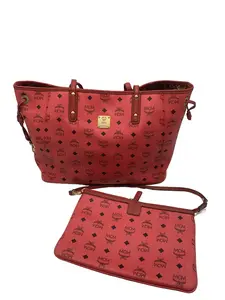 Pre-owned MCM Vintage Red Visetos Monogram Tote with Pouch/EE02808009/8009