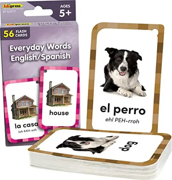 Bilingual English-Spanish Learning Flash Cards for Kids - Fast Spanish Practice Tool with Vocabulary & Word Learning Support, Bilingual Flash Cards, Learning Cards