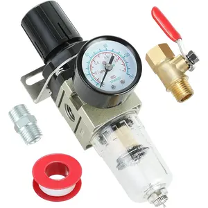 1/4 Inch Air Compressor Filter Regulator Combo, Water Oil Separator with  Gauge, Manual Drain, Ball Valve and Bracket AW2000-02