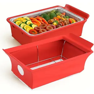 Chafer Wind Guard - 2 Pack | Handle-Covered Chafing Dish Wind Cover | Fitted, Washable &  | Elegant Catering Decoration for Buffet, Party, Outdoor & Indoor Use (Red)