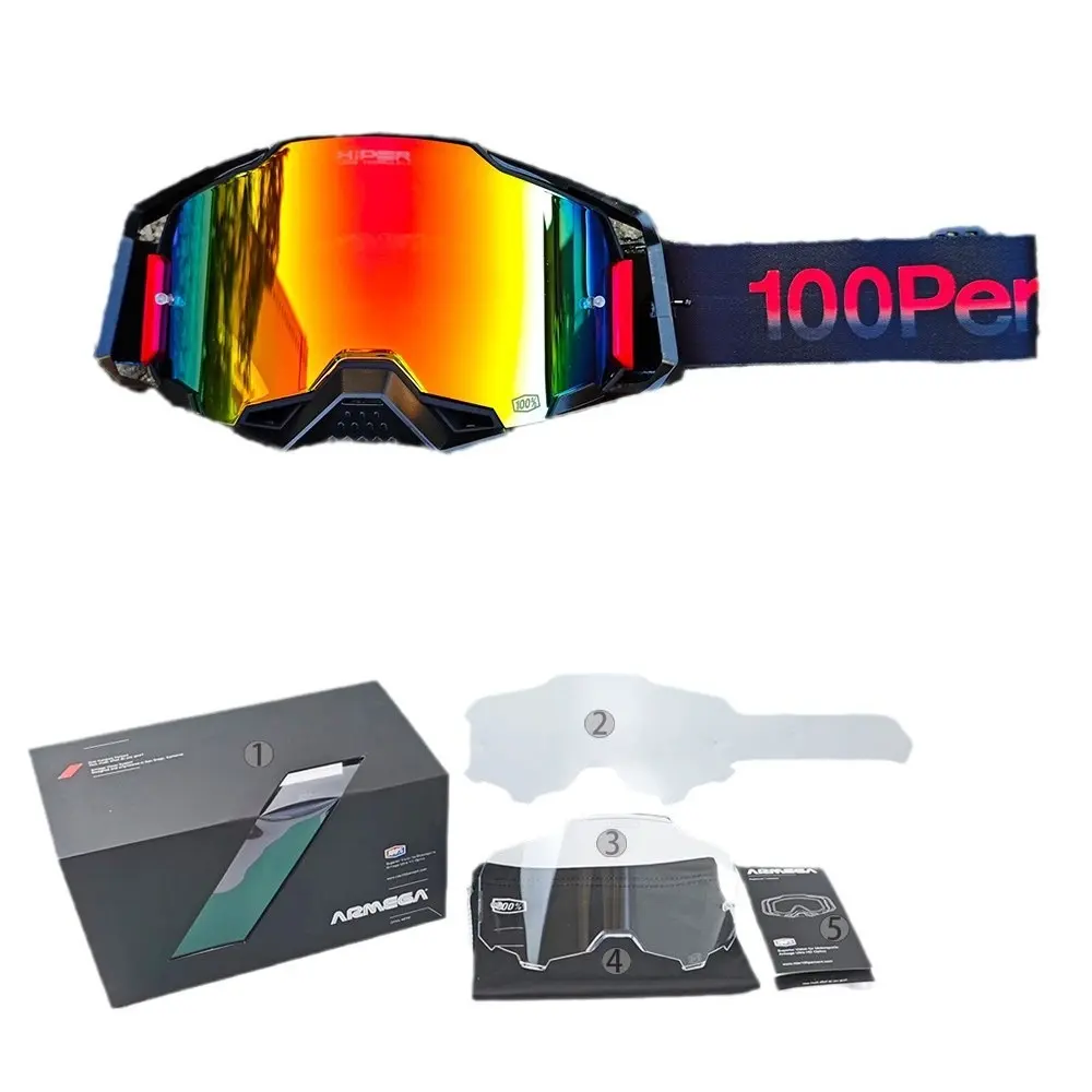 100% Mens Motocross HD Mirrored Motorcycles Glasses Dustproof MX Dirt Bike Riding Sunglasses Windproof Ski