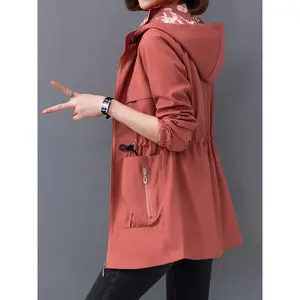 2025 Spring/Autumn Lightweight Mid-Length Hooded Jacket for Women - Reversible, Solid Color with Drawstring Waist, Windproof  Waterproof,Polyester Drawstring Hood, Zipper Closure, Windproof Windbreaker Minimalist Jacket  Polyester BlackCoats Tops Comfort