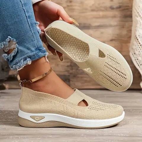 Rain Core Women's Casual Slip-On Loafers - Cloth Round Toe Shoes with Tough PVC Sole, Casual Breathable Footwear, All-Day Airy Fit, All Seasons Shoes for Women, Lightweight Hollow Daily Walks Outdoor Use (Large)