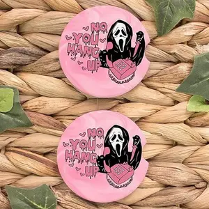 2 PCS Funny Pink Ghost Car Cup Holder Coaster - Cute Ceramic Cup Holder for Valentine's Day, Halloween - Horror Skull Face Automotive Spooky Accessories- 2pcs