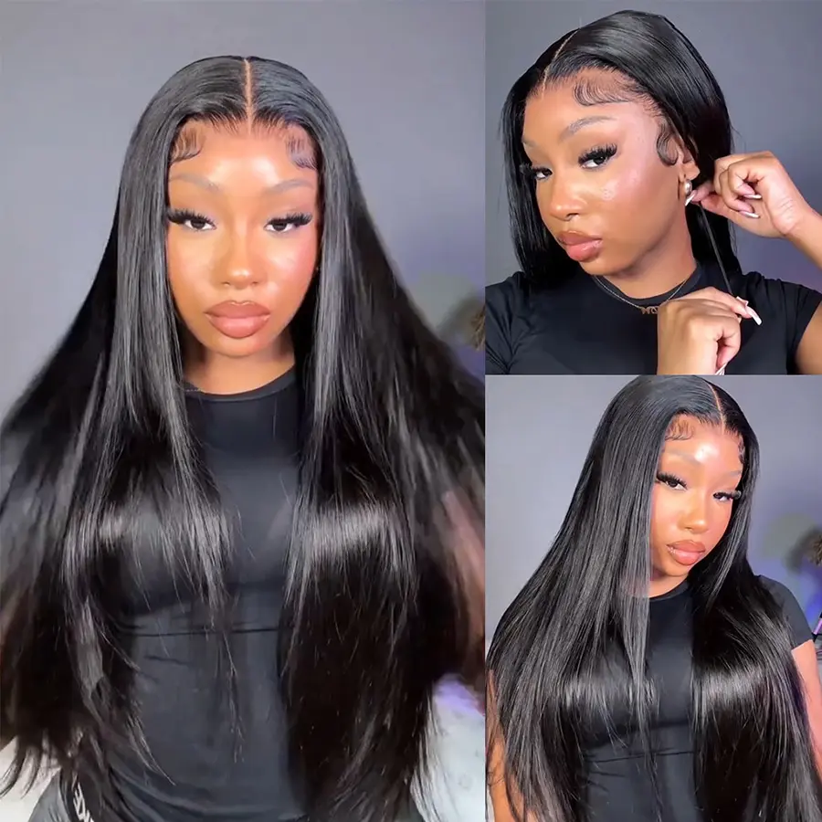 13x6 HD Transparent Straight Lace Front Wigs Human Hair for Women 200 Density Lace Front Wigs Human Hair Pre Plucked Glueless Pre Cut Lace Frontal Wigs With Drawstring