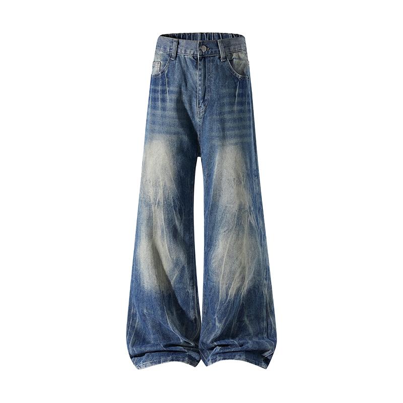 Men's Spring and Autumn Solid Color Vintage Washed Denim Pants, Loose Straight-Leg Workwear Casual Pants, Trendy New Floor-Length Jeans, Couple's Washed Wide-Leg Pants, Street Style Versatile Fashionable Men's Trousers, Men's Jeans Suitable for Everyday W