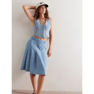Women's Plain Denim Vest - Casual Sleeveless Fitted Waistcoat - Minimalist Summer Daily Wear Top