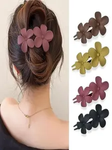 4pcs Flower Flat Hair Clips for Women, Matte Flat Hair Claw, Clip in Claw, French Alligator Clips, Non-Slip Cute Duck Billed Claws for Thick Hair