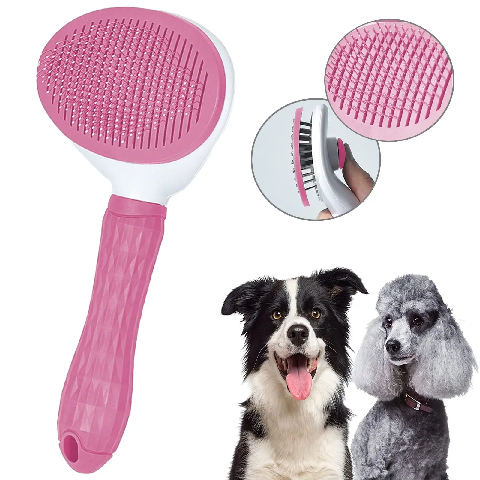Self-Cleaning Pet Grooming Brush for Cats and Dogs, Pink Slicker Comb with Easy-Release Button for Removing Loose Fur, Daily Brushing and Home Grooming