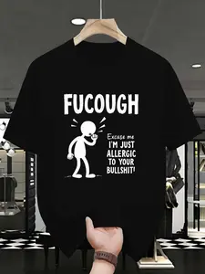 FUCOUGH Casual Graphic Tee for Men - Funny Short Sleeve T-Shirt with Sarcastic Stick Figure Design, Great for Allergy Season and Humorous Statements, Perfect for Casual Wear, Parties, and Everyday Comfort - Ideal Gift for Friends who Love a Good Laugh!