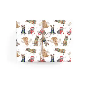 Holiday Cat Gift Wrap, Cute Animal Wrapping Paper, Xmas Cat Lover Present Wrap