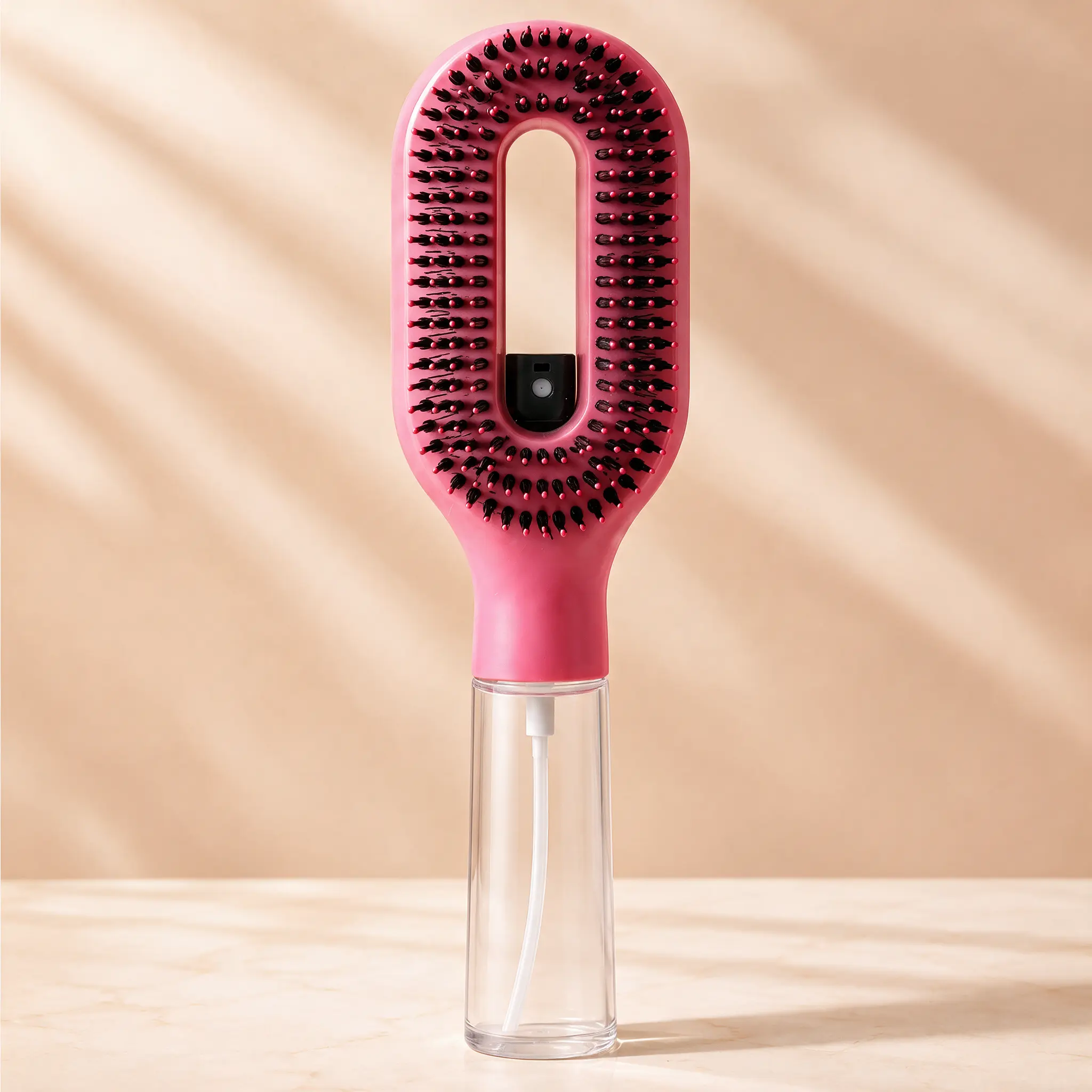 Refillable Mist Spray Brush - Detangling Styling Tool for Wet, Dry & Curly Hair, Smoothing Frizz & Creating Slick Back Hairstyles