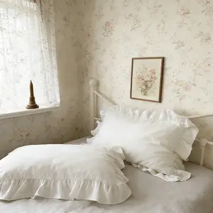 French Vintage Ruffled Pillow Covers Set of 2,No Insert  Soft Comfortable Farmhouse Style, No Insert Included, Living Room Sofa Decoration