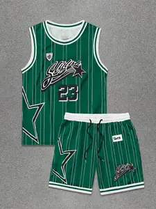 Men's 2-Piece Basketball Jersey Set, Star & ‘23’ Print, Sleeveless Jersey + Shorts, Quick-Dry Fabric, Athletic Streetwear, Sport Jersey, Sports Top, Athletic Training Apparel