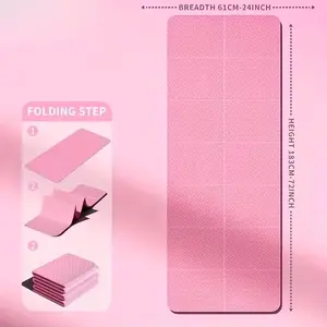 Foldable Yoga Mat TPE 61X183Cm Non-Slip Portable Exercise Mat Lightweight Gym Camping Sleeping Pad Waterproof Easy Clean