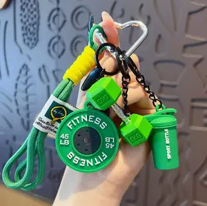 Creative mini fitness barbell plate keychain pendant, couple car bag key chain, sports small pendant -HN331-13